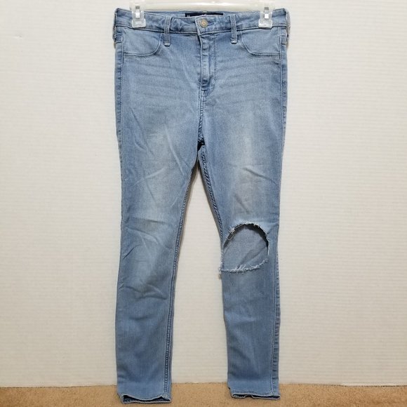 Hollister jeans 5 Short High-Rise Jean Legging denim distressed knee hole ripped - Picture 1 of 14